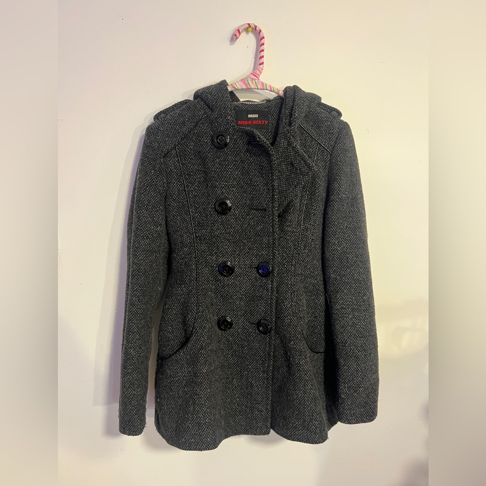 Miss Sixty M60 tweed pea coat with hood.